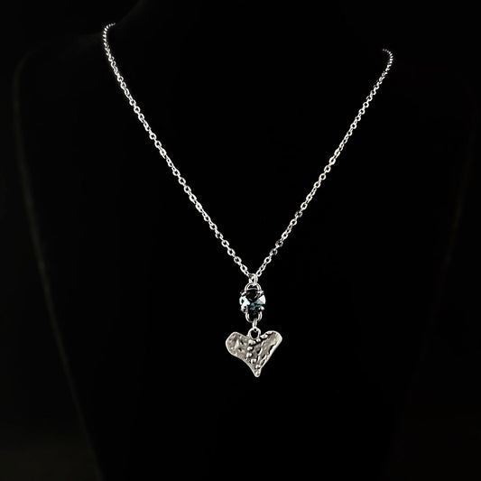 Heart and Blue Swarovski Crystal Silver Chain Necklace - VBC