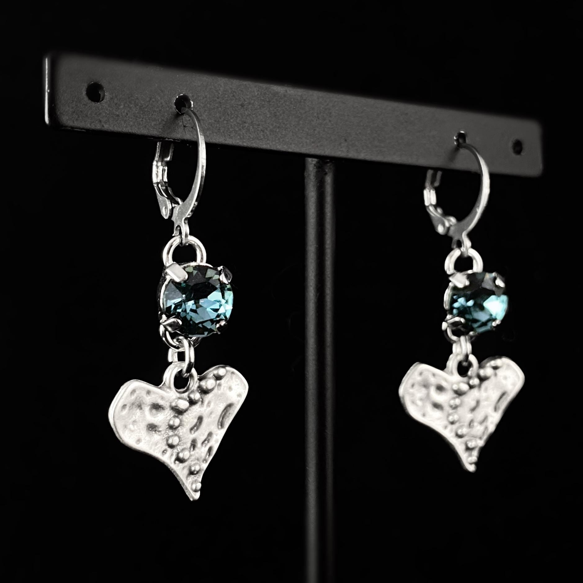 Heart and Blue Swarovski Crystal Silver Earrings - VBC