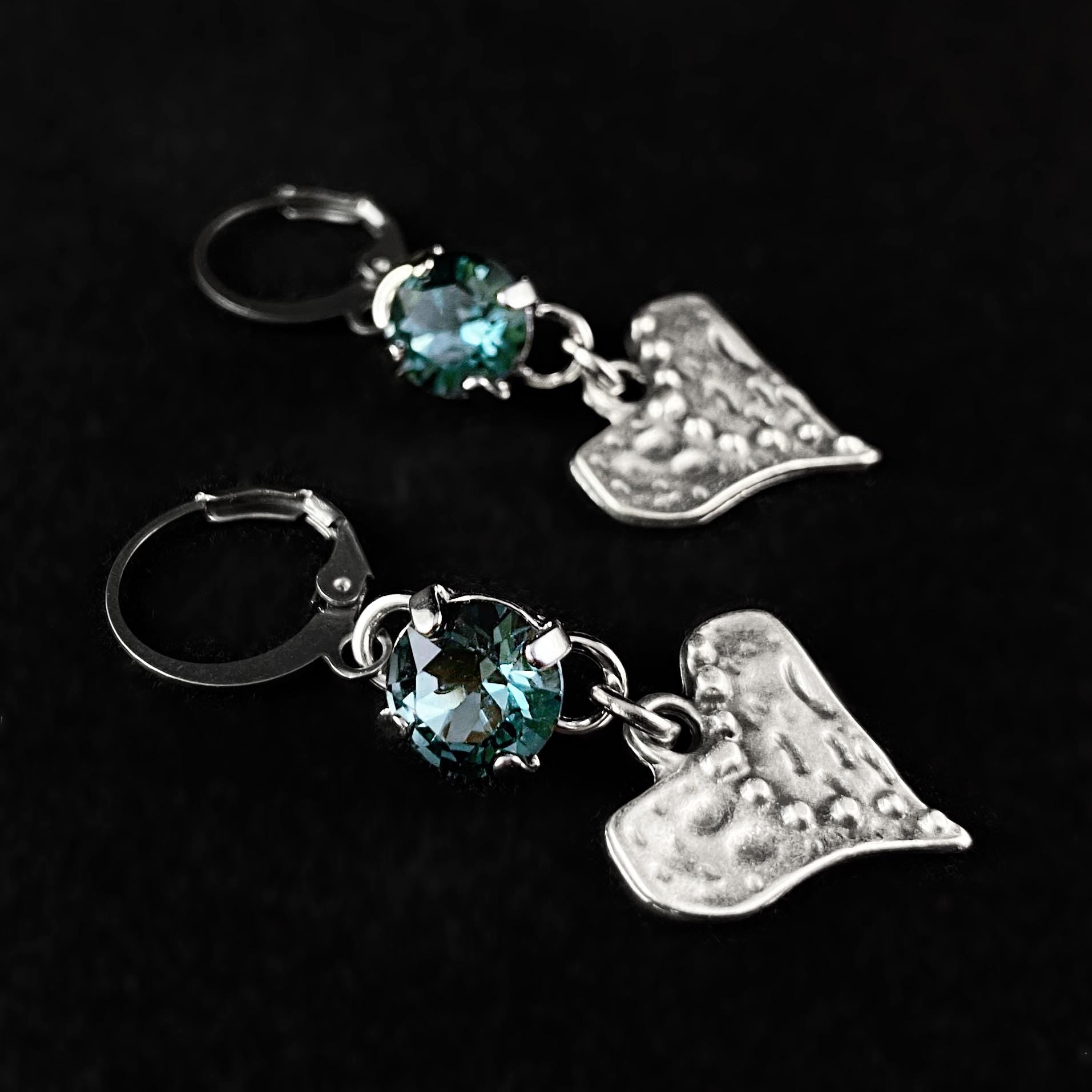 Heart and Blue Swarovski Crystal Silver Earrings - VBC