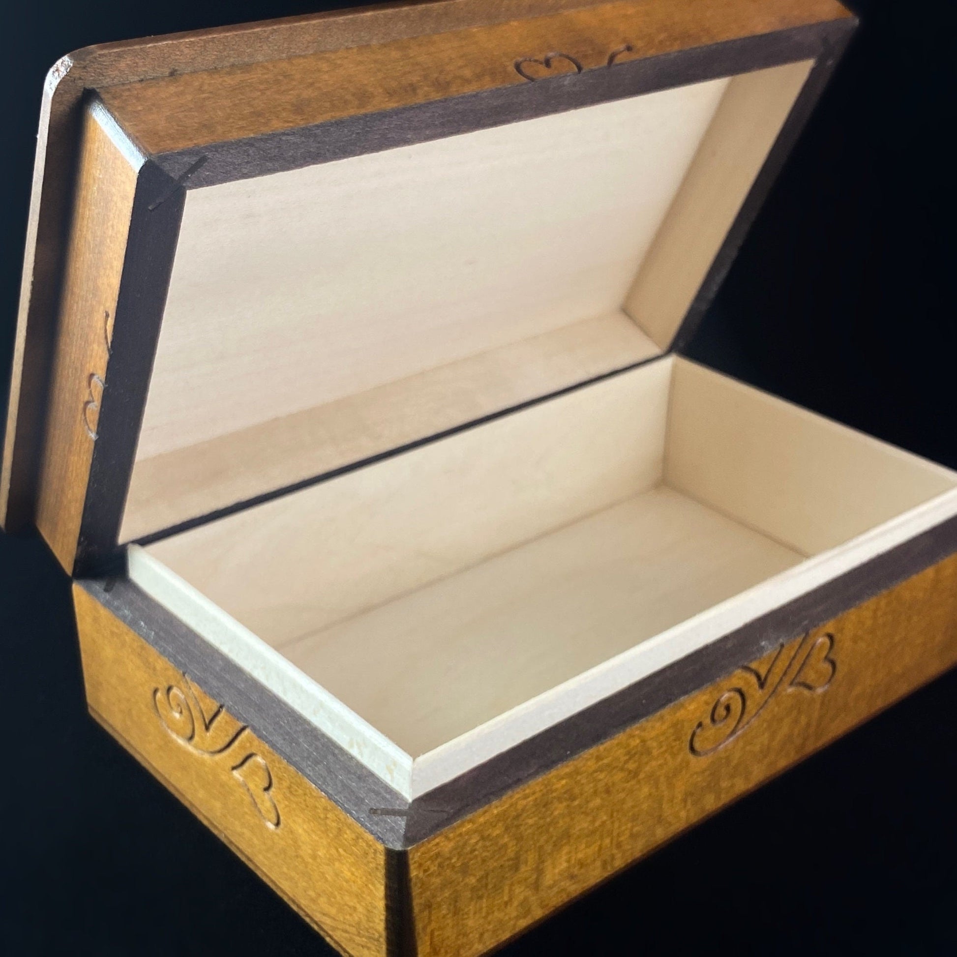 Heart and Paw Print Scroll Handmade Hinged Rectangle Wooden Treasure Box