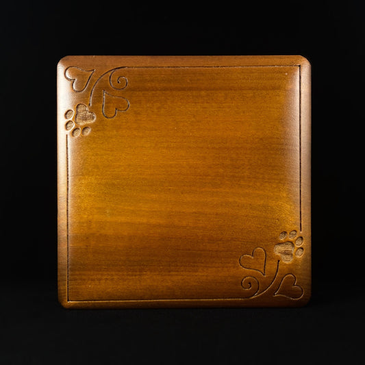 Heart and Paw Print Scroll Handmade Hinged Square Wooden Treasure Box