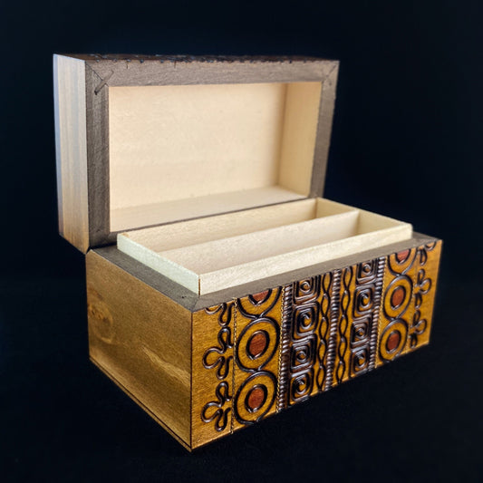 Heart Patterned Playing Card Box, Handmade Hinged Wooden Treasure Box
