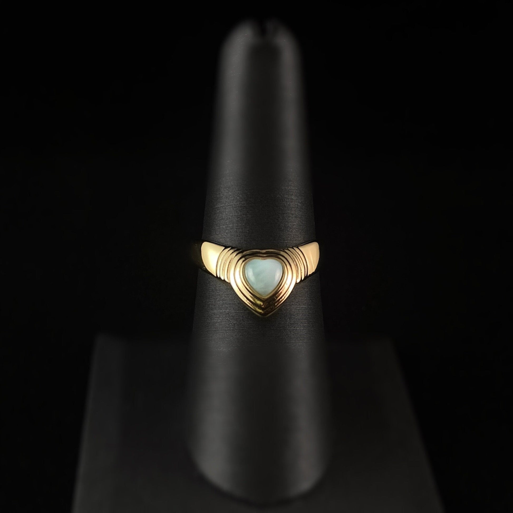 Heart Shaped Larimar Ring with Gold Band, Size 7 - Heart of Stone