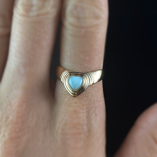 Heart Shaped Larimar Ring with Gold Band, Size 7 - Heart of Stone