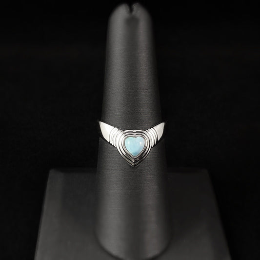 Heart Shaped Larimar Ring with Silver Band, Size 7 - Heart of Stone