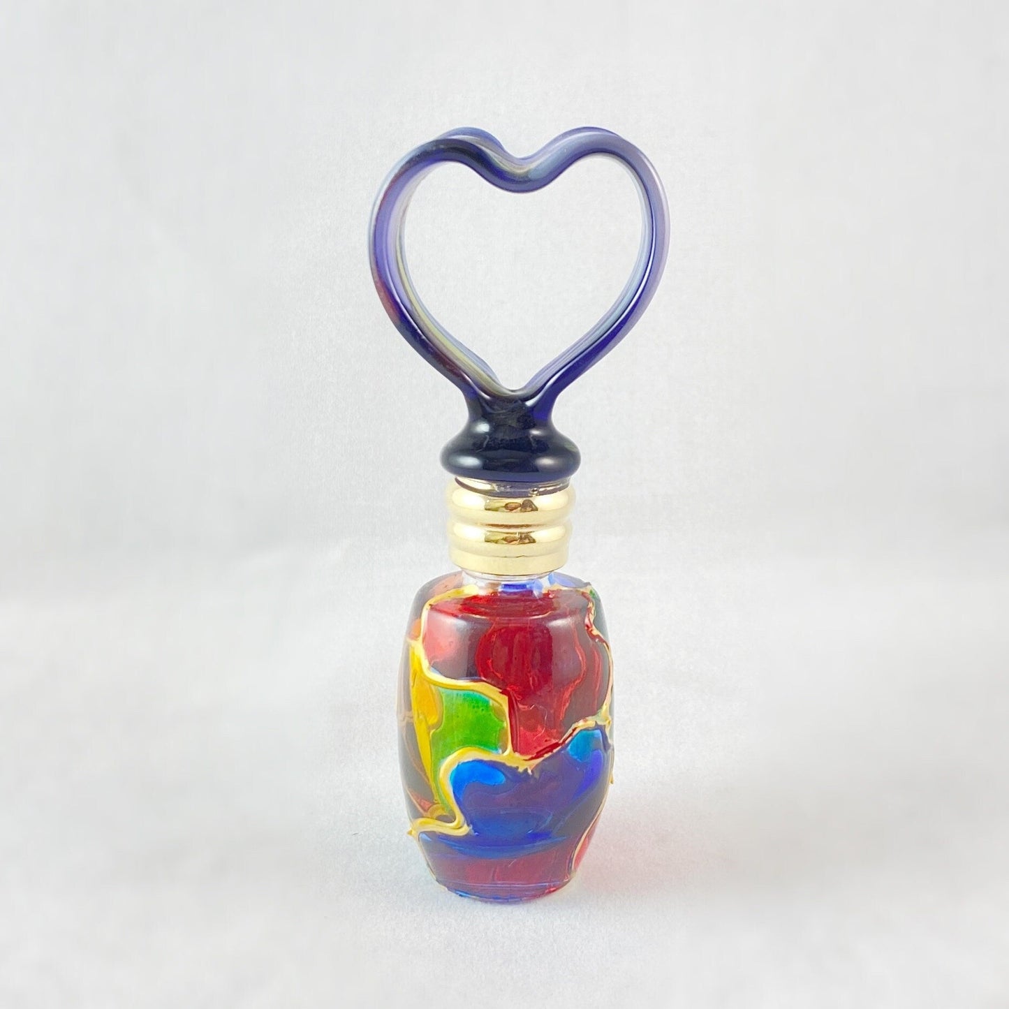 Heart Top Venetian Glass Perfume Bottle - Handmade in Italy, Colorful Murano Glass