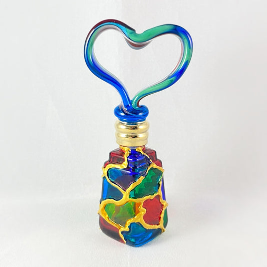 Heart Top Venetian Glass Perfume Bottle - Handmade in Italy, Colorful Murano Glass