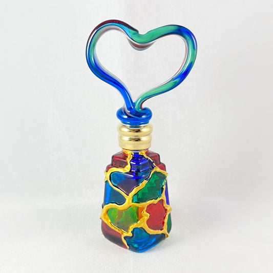 Heart Top Venetian Glass Perfume Bottle - Handmade in Italy, Colorful Murano Glass