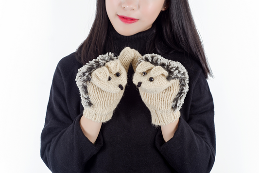Fuzzy, Cozy, Warm Hedgehog Mittens - Beige