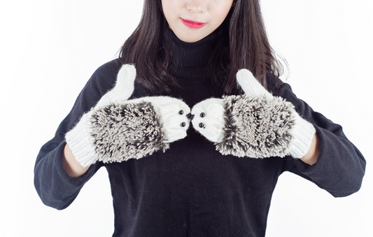 Fuzzy, Cozy, Warm Hedgehog Mittens - White