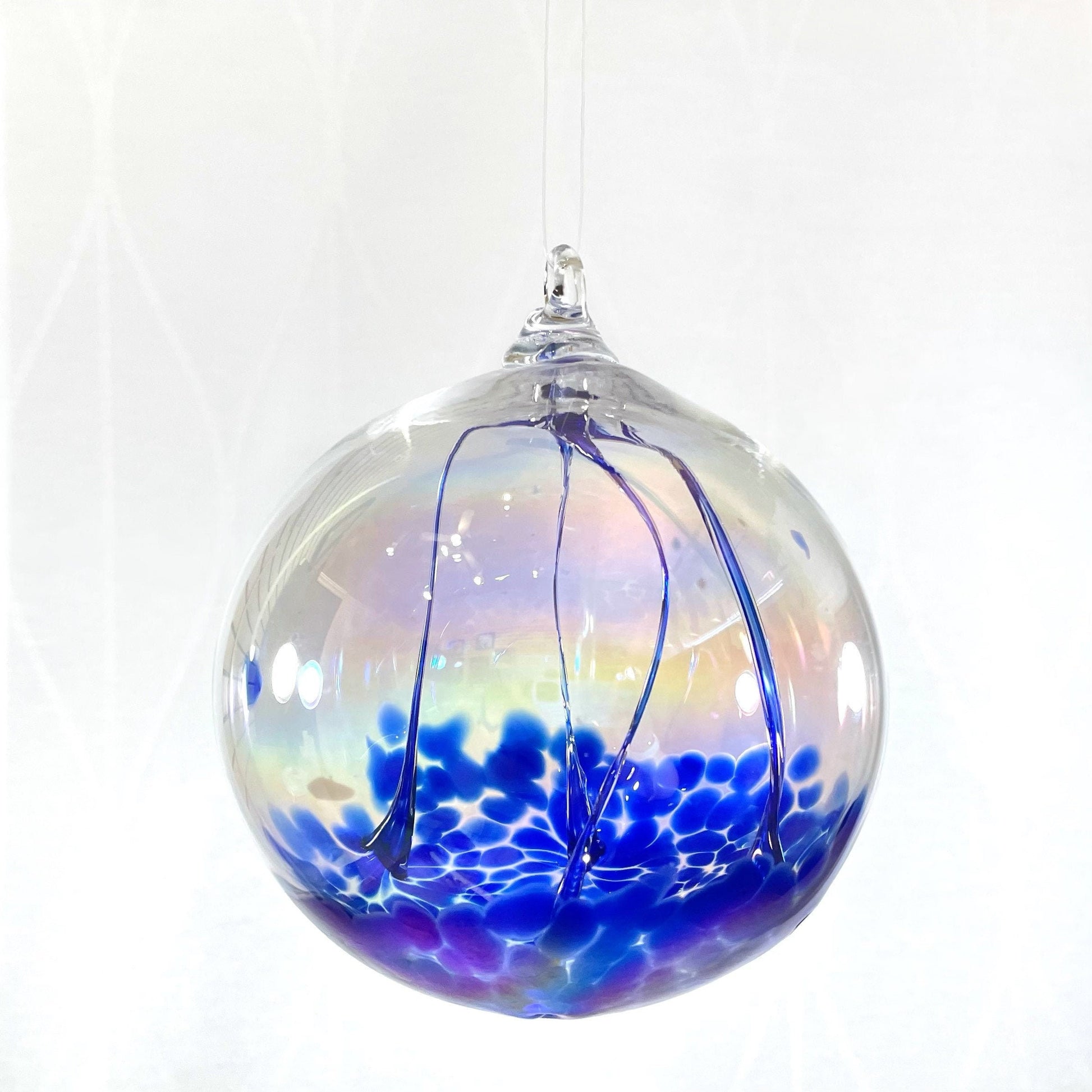 Handmade Glass Witches Ball, #42 - Iridescent Blue