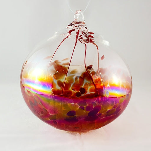 Handmade Glass Witches Ball, #38 - Iridescent Red/Orange