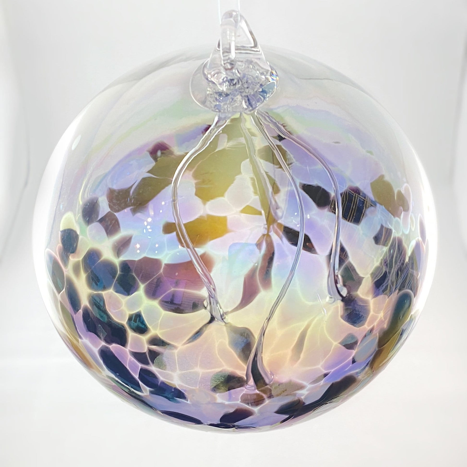 Handmade Glass Witches Ball, #49 - Pink/Black (Iridescent)