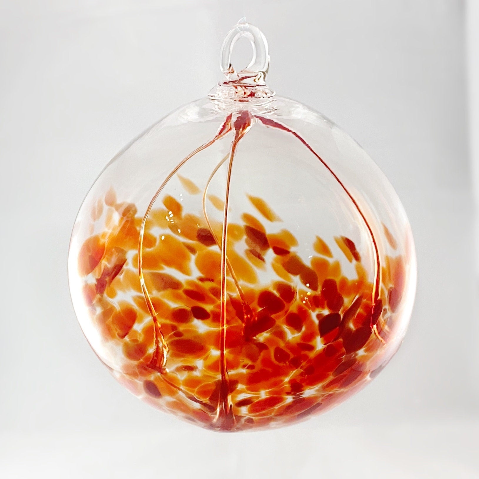 Handmade Glass Witches Ball, #53 - Red/Orange