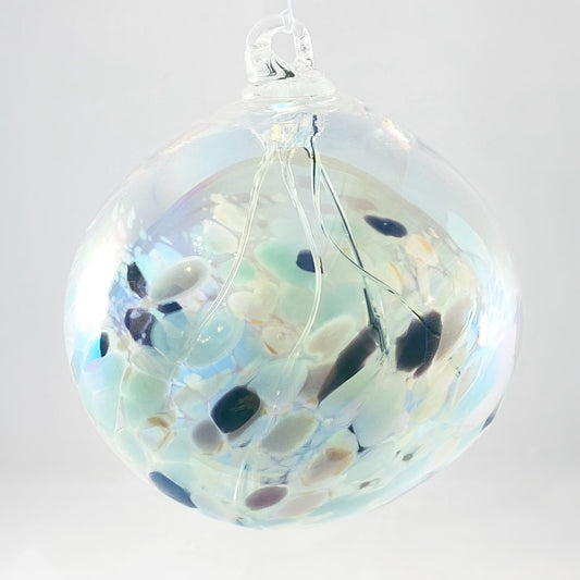 Handmade Glass Witches Ball, #36 - Iridescent Mint/Black/White