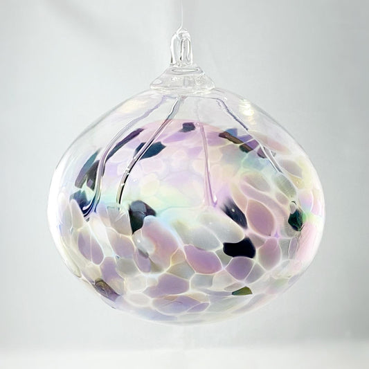 Handmade Glass Witches Ball, #35 - Iridescent Pink/White/Black