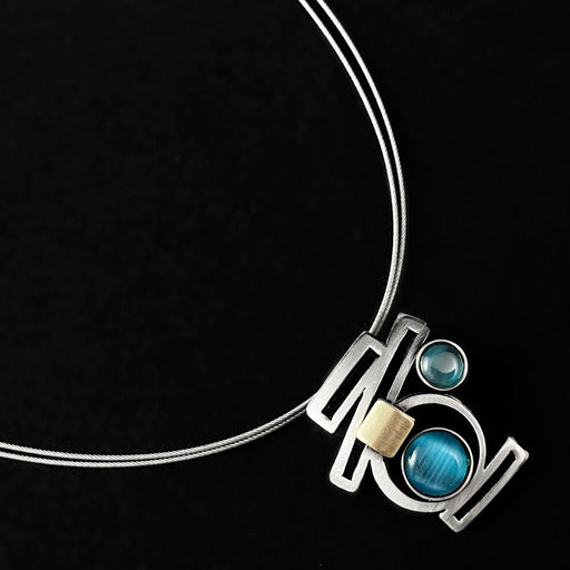 Lightweight Handmade Geometric Aluminum Necklace, Blue/Silver, Balancing Act