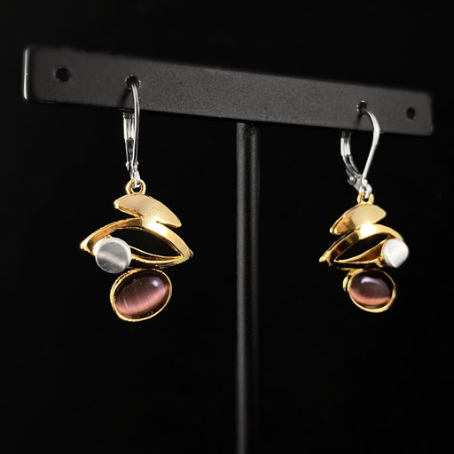 Lightweight Handmade Geometric Aluminum Earrings, Gold/Purple, Falling Leaves