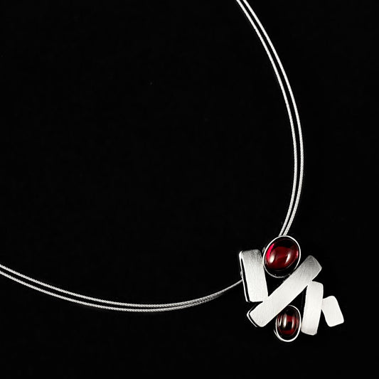 Lightweight Handmade Geometric Aluminum Necklace, Red/Silver, Teeter Totter
