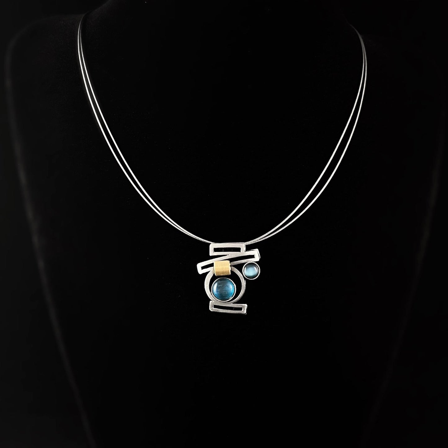 Lightweight Handmade Geometric Aluminum Necklace, Blue/Silver, Balancing Act