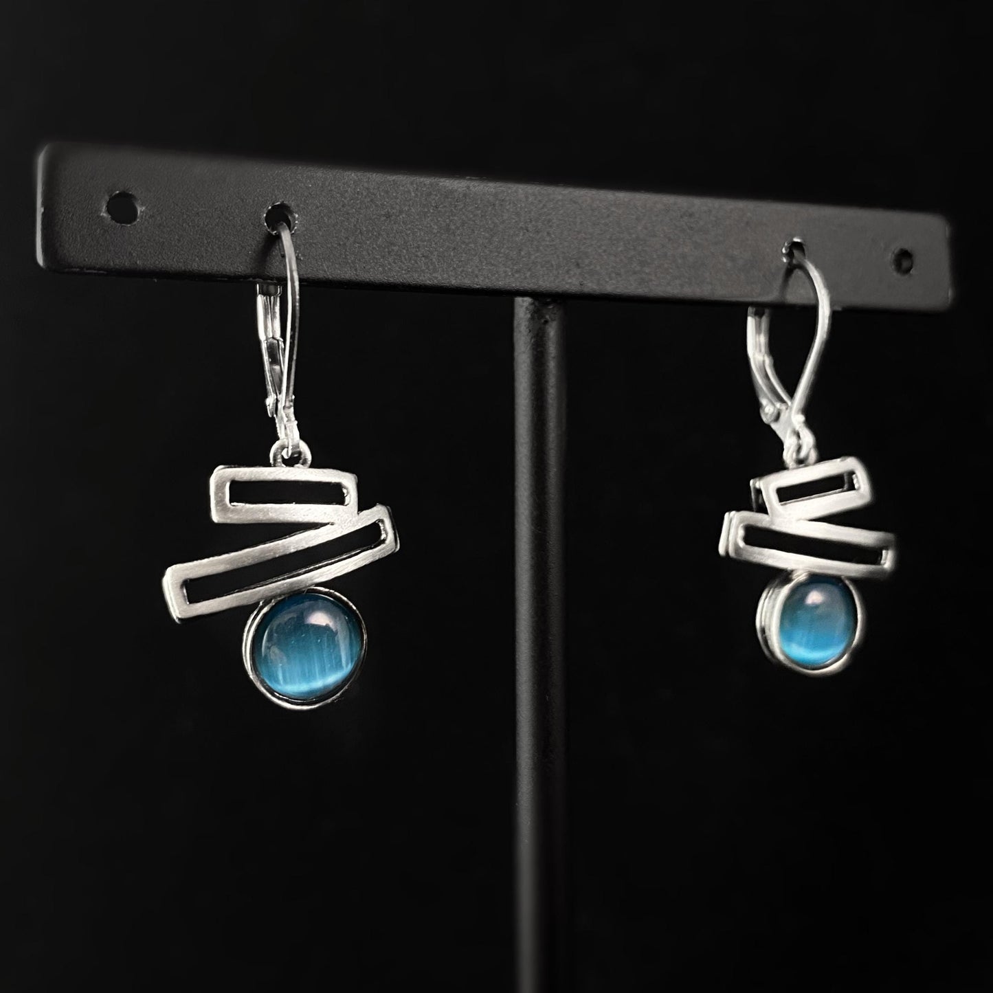 Lightweight Handmade Geometric Aluminum Earrings, Silver/Blue, Balancing Act