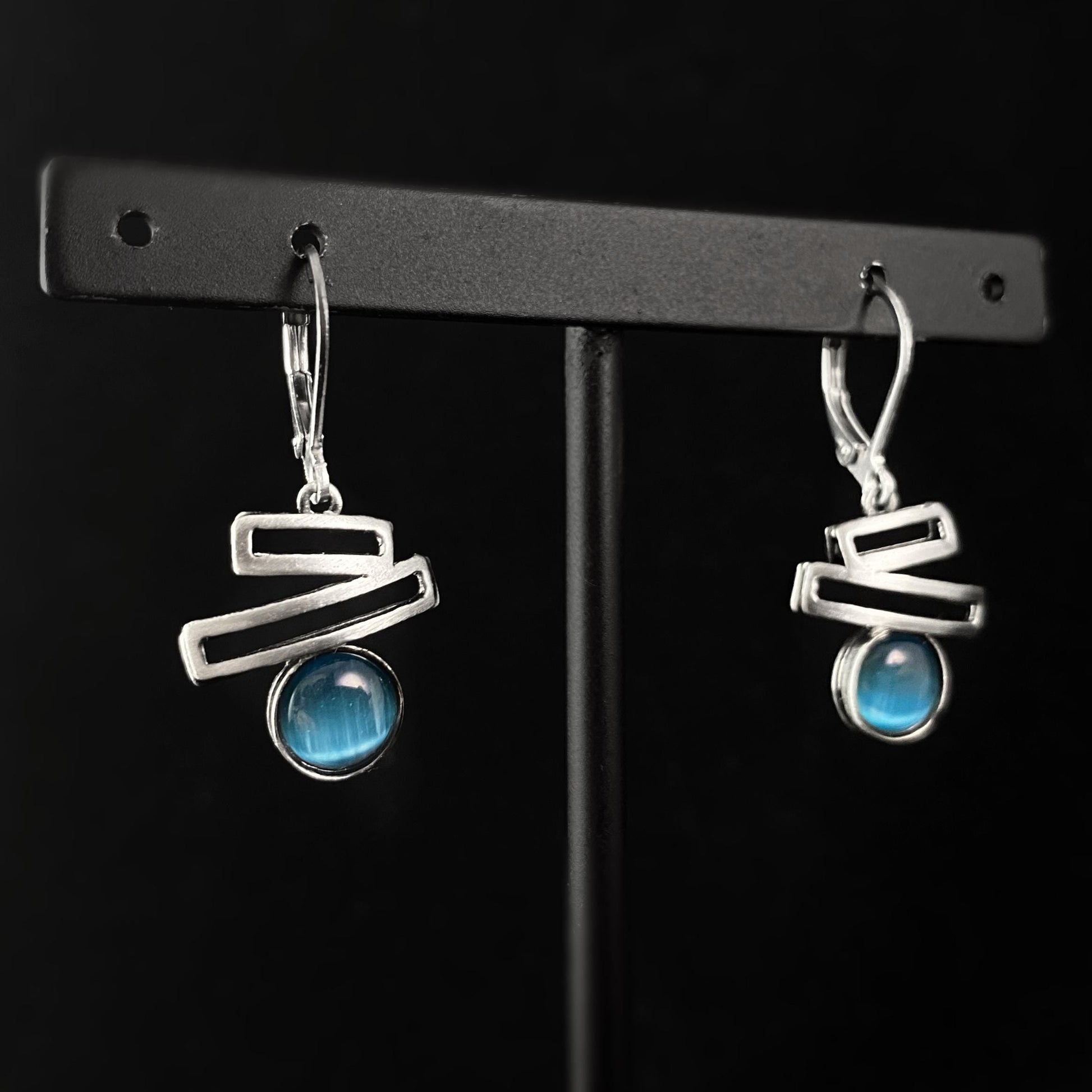 Lightweight Handmade Geometric Aluminum Earrings, Silver/Blue, Balancing Act