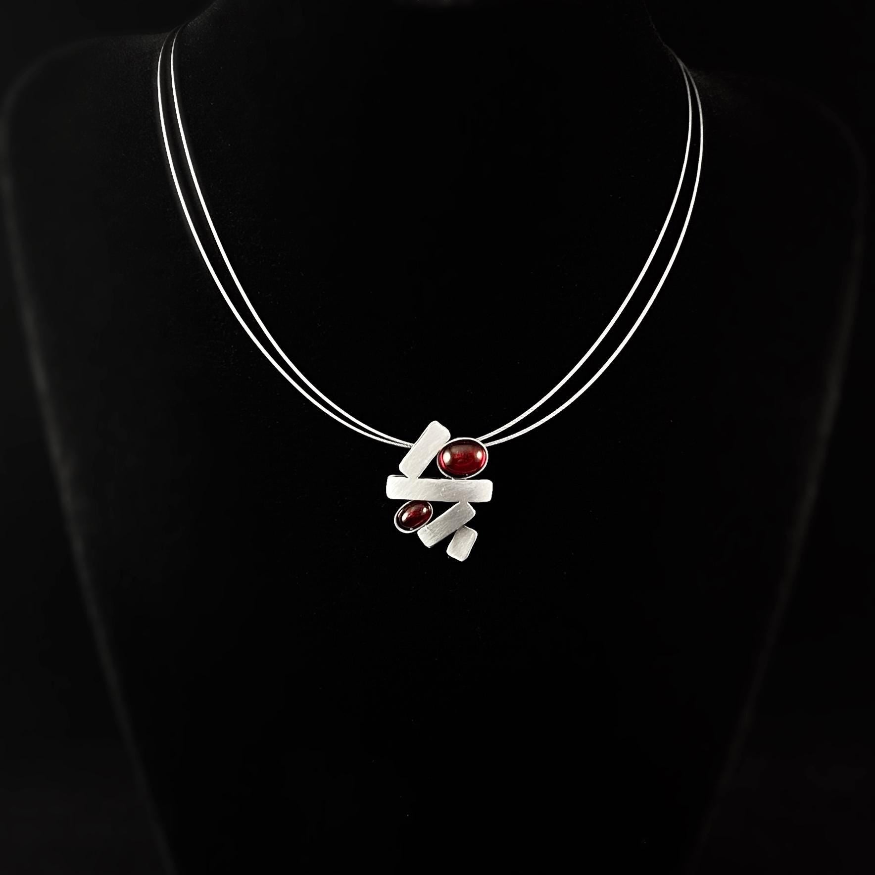 Lightweight Handmade Geometric Aluminum Necklace, Red/Silver, Teeter Totter