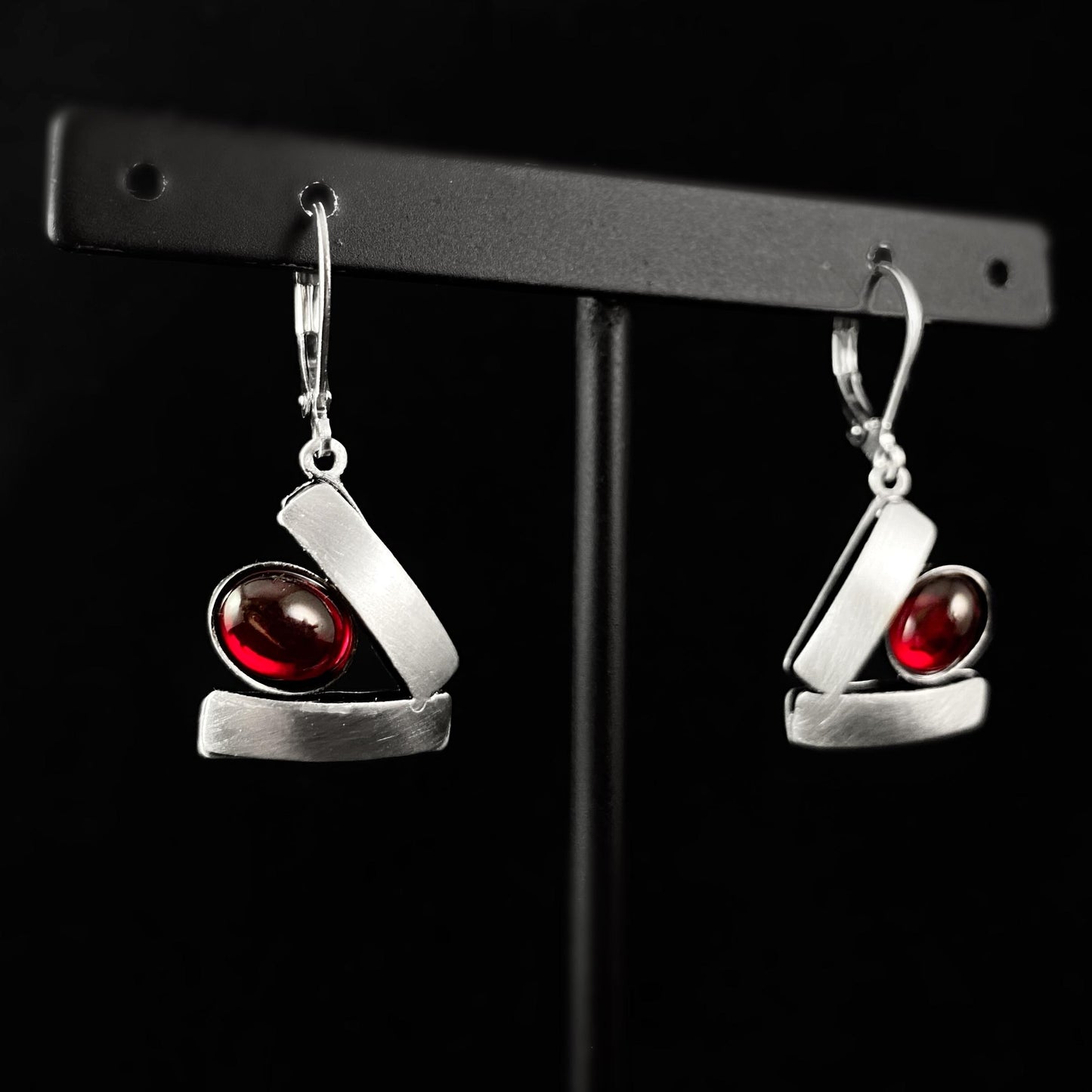 Lightweight Handmade Geometric Aluminum Earrings, Red/Silver, Teeter Totter