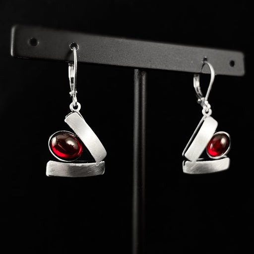 Lightweight Handmade Geometric Aluminum Earrings, Red/Silver, Teeter Totter