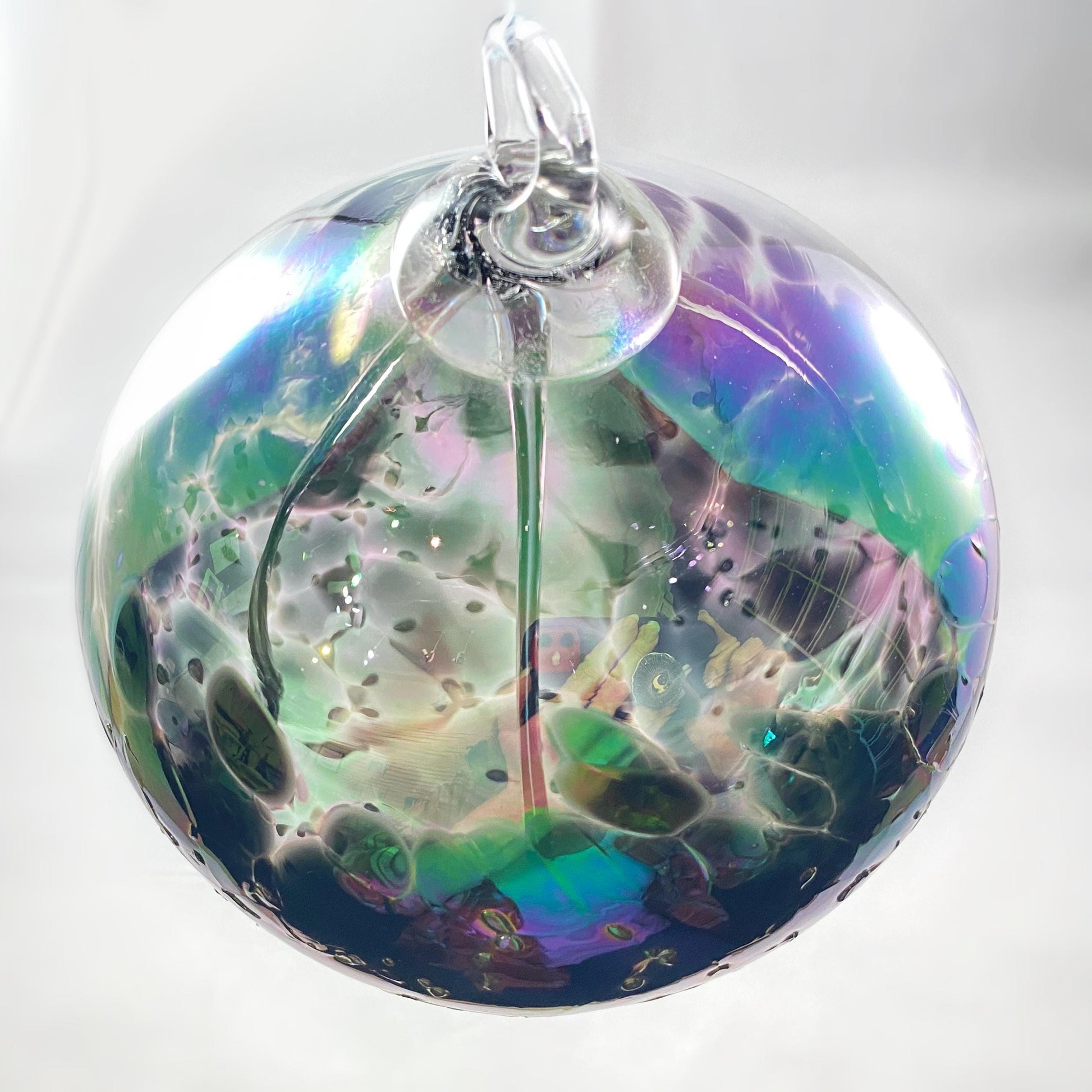 Handmade Glass Witches Ball, #37 - Iridescent Purple/Green