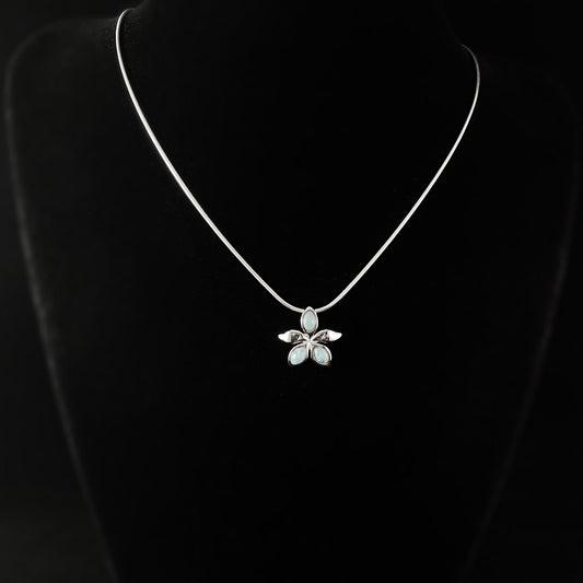 Sterling Silver Flower Necklace with Natural Larimar Stones