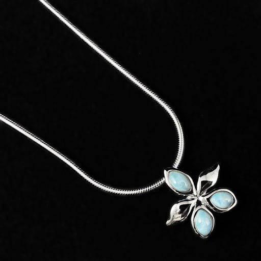 Sterling Silver Flower Necklace with Natural Larimar Stones