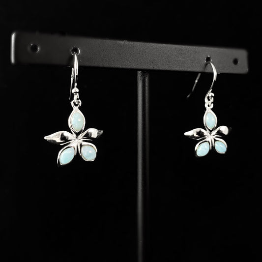 Sterling Silver Flower Drop Earrings with Natural Larimar Stones