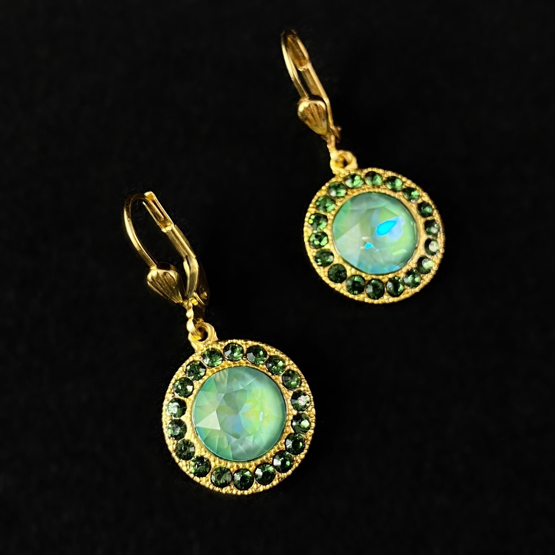 Seafoam Round Cut Swarovski Crystal Drop Earrings - La Vie Parisienne by Catherine Popesco