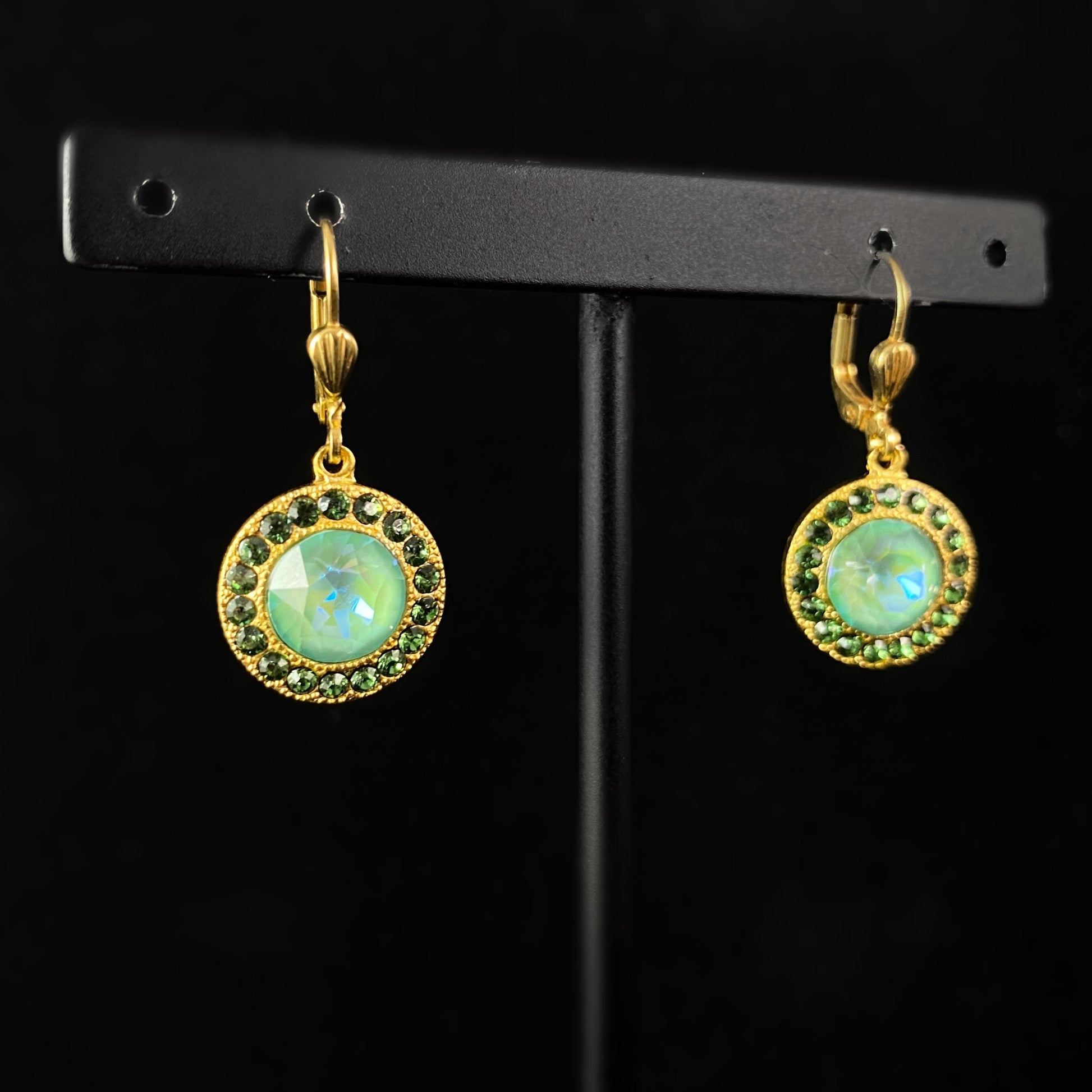 Seafoam Round Cut Swarovski Crystal Drop Earrings - La Vie Parisienne by Catherine Popesco