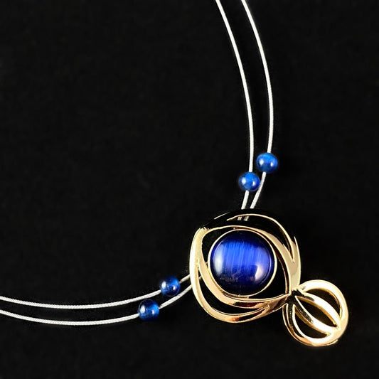 Lightweight Handmade Geometric Aluminum Necklace, Blue/Gold, Dreamcatcher