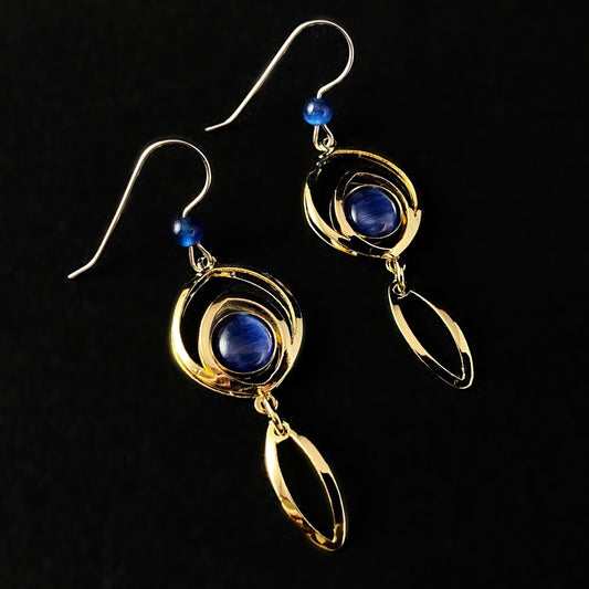 Lightweight Handmade Geometric Aluminum Earrings, Blue/Gold, Dreamcatcher