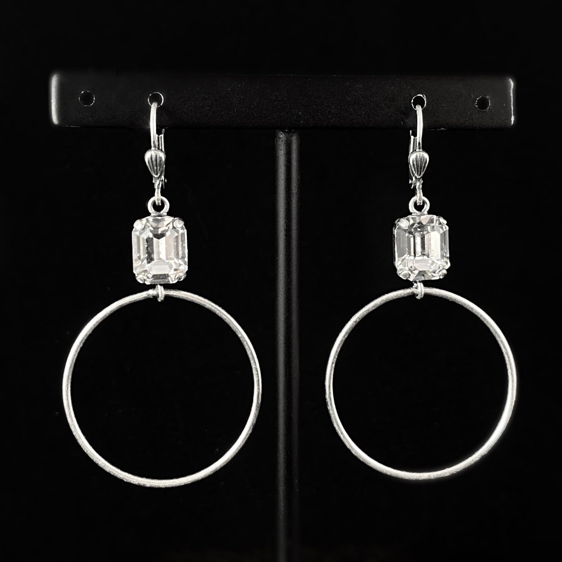 Clear Emerald Cut Swarovski Crystal Hoop Earrings - La Vie Parisienne by Catherine Popesco