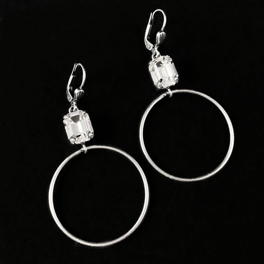 Clear Emerald Cut Swarovski Crystal Hoop Earrings - La Vie Parisienne by Catherine Popesco