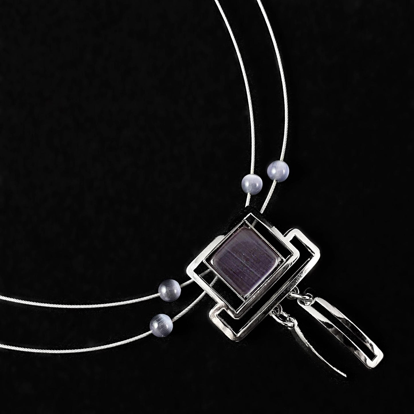 Lightweight Handmade Geometric Aluminum Necklace, Silver/Purple, Rectangles