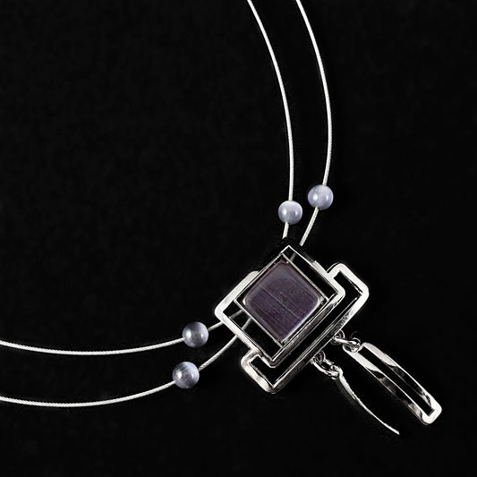 Lightweight Handmade Geometric Aluminum Necklace, Silver/Purple, Rectangles