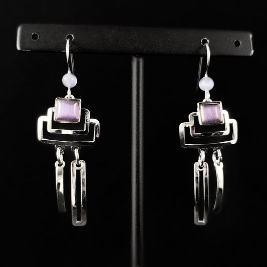 Lightweight Handmade Geometric Aluminum Earrings, Silver/Purple, Rectangles