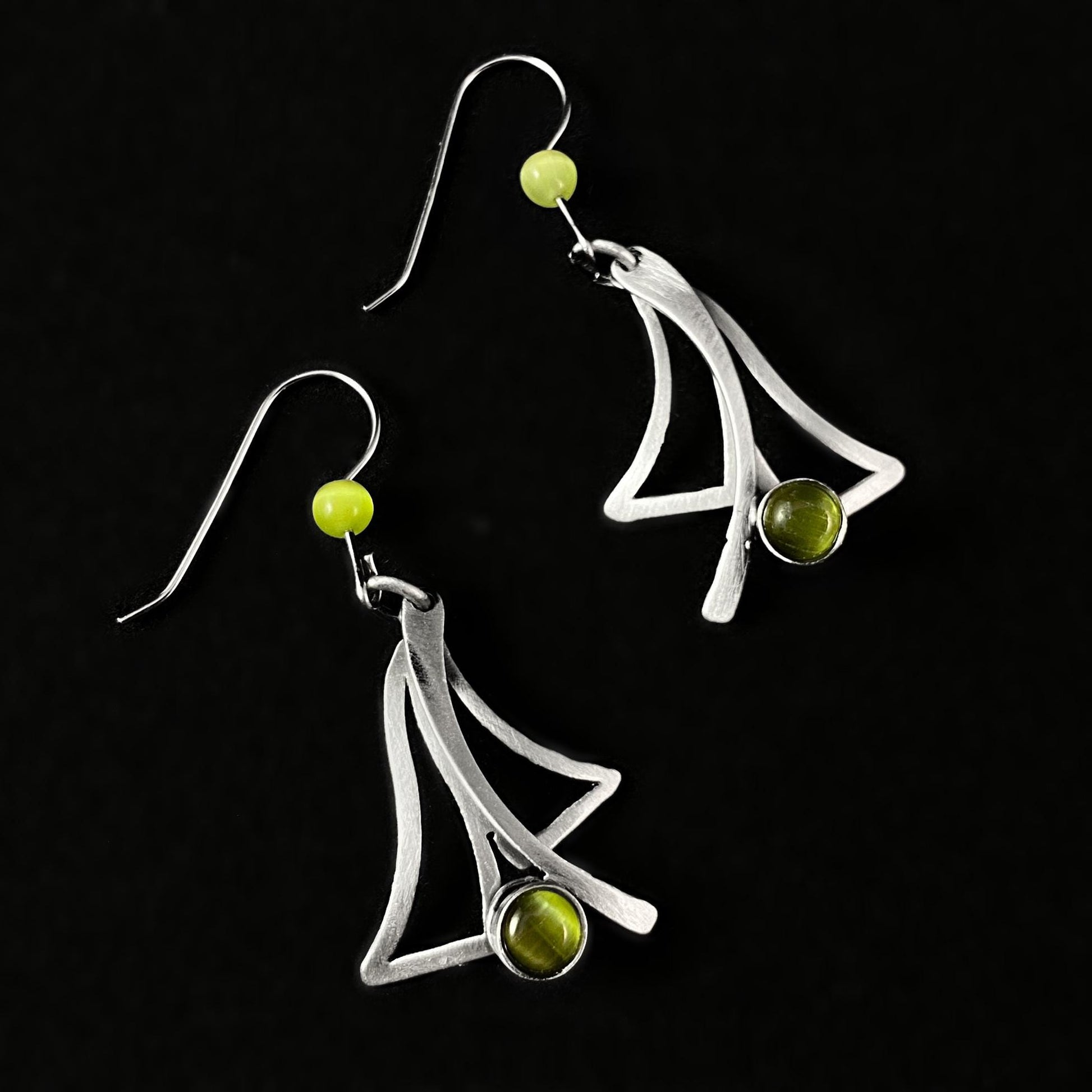 Lightweight Handmade Geometric Aluminum Earrings, Silver/Green, Funky