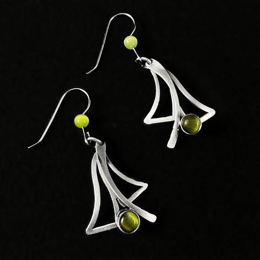 Lightweight Handmade Geometric Aluminum Earrings, Silver/Green, Funky