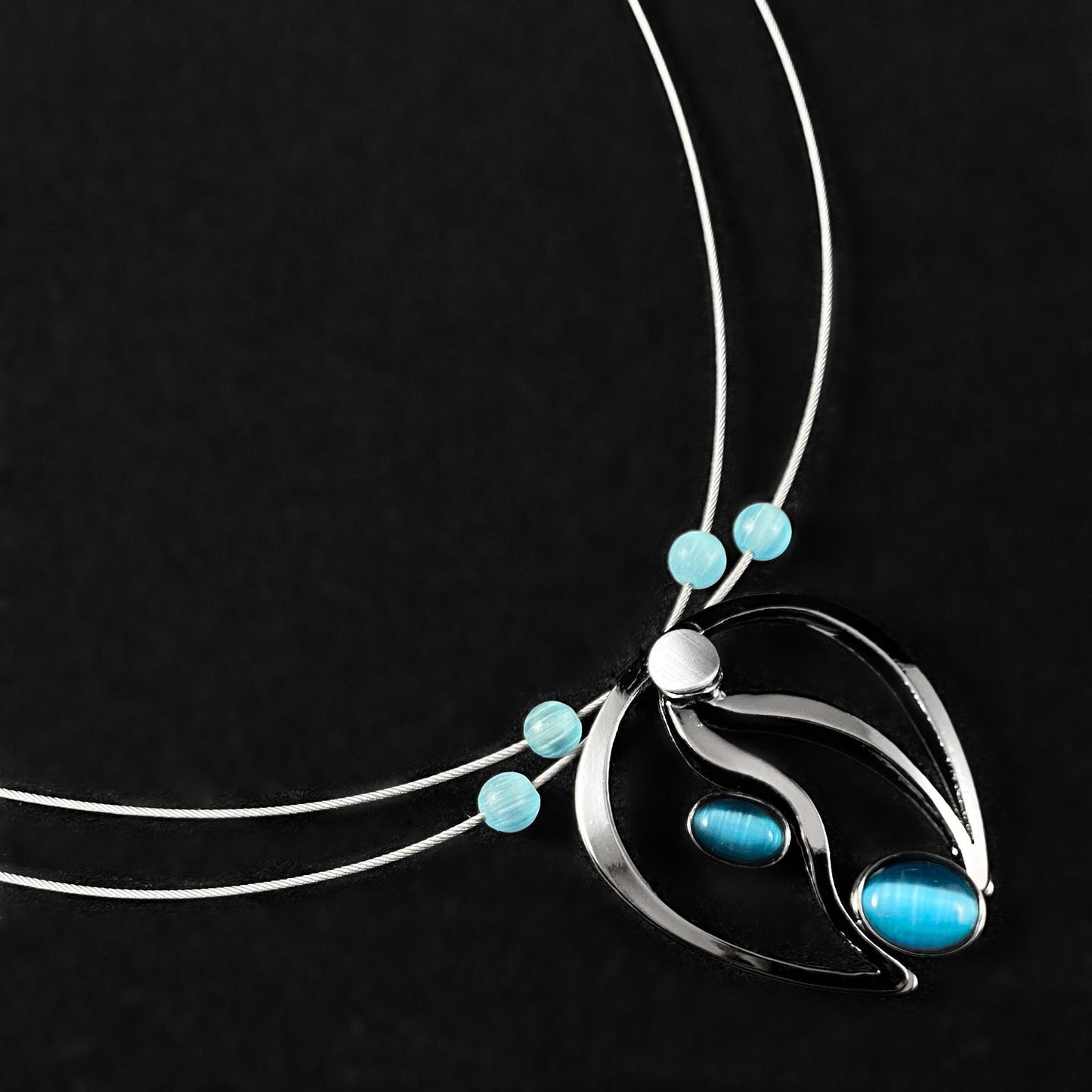 Lightweight Handmade Geometric Aluminum Necklace, Gunmetal/Blue, Seashell