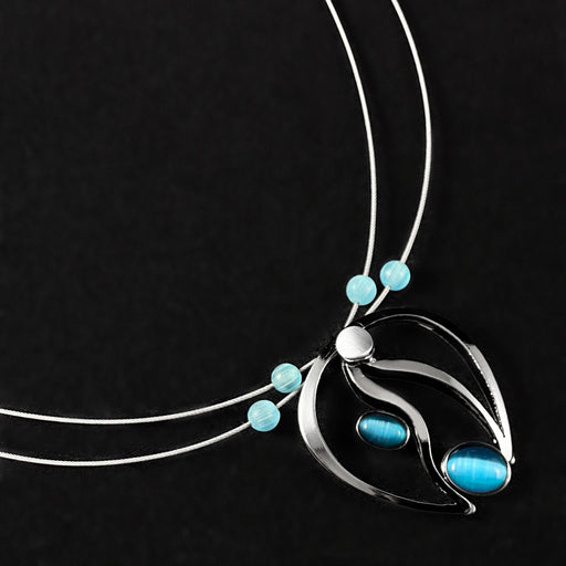 Lightweight Handmade Geometric Aluminum Necklace, Gunmetal/Blue, Seashell