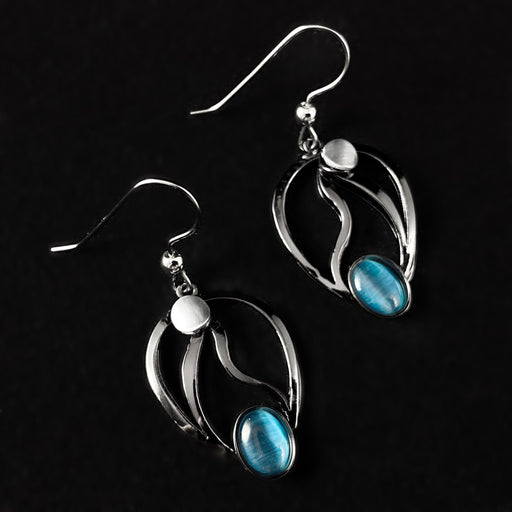 Lightweight Handmade Geometric Aluminum Earrings, Gunmetal/Blue, Seashell