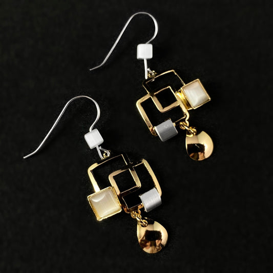 Lightweight Handmade Geometric Aluminum Earrings, Gold/Gray, Boxes