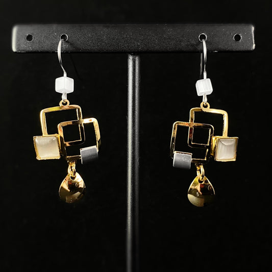 Lightweight Handmade Geometric Aluminum Earrings, Gold/Gray, Boxes