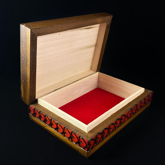 Infinity Symbol and Hearts Jewelry Box, Handmade Hinged Wooden Treasure Box